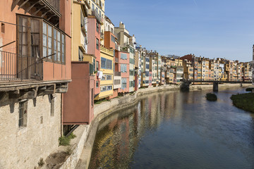 Colorful houses over the Onyar river in Girona, Catalonia