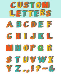 Three-dimensional layered custom children alphabet font.