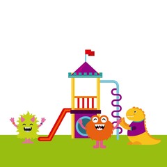 monster playing in playground vector illustration design