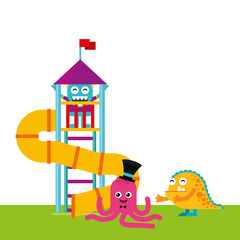 monster playing in playground vector illustration design