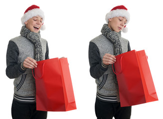 Cute teenager boy in gray sweater over white isolated background