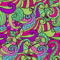 Fototapeta premium Colorful decorative seamless hand drawn doodle nature ornamental curl vector pattern.