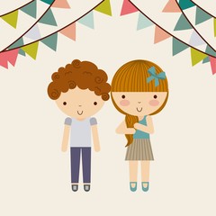 little kids in celebration party vector illustration design
