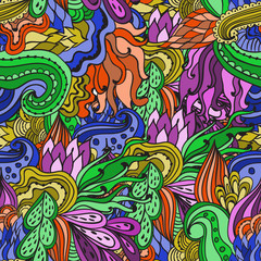 Colorful decorative seamless hand drawn doodle nature ornamental curl vector pattern.
