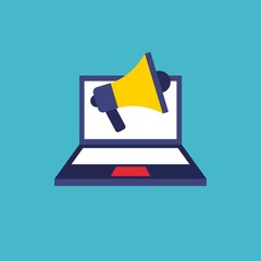 laptop computer with social media icon vector illustration design