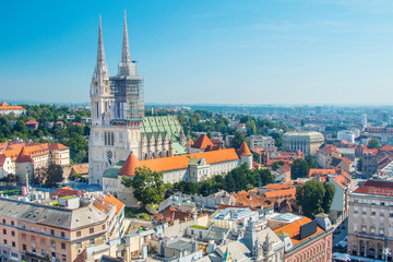 Fototapeta na wymiar Kaptol and catholic cathedral in the center of Zagreb, Croatia, panoramic view 