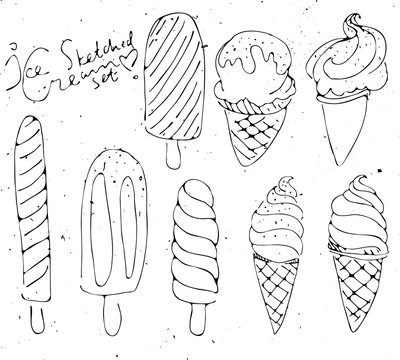 Set Ice cream - sketched isolated icecream on white background