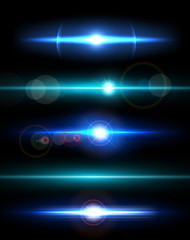 Set of sparkle lights with transparency effects. Collection of beautiful bright lens flares.