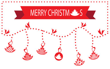 symbols christmas tree hang on red border isolated on white. ornament banner.