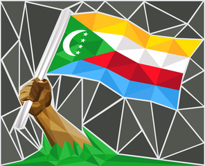Strong Hand Raising The Flag Of Comoros