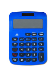 Top view of blue calculator.