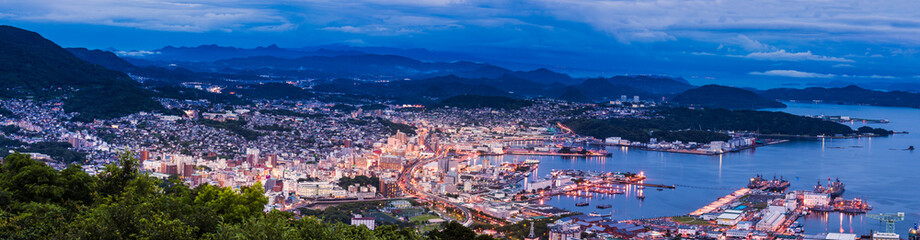 Sasebo city skyline view from mount Yumihari overlook Nagasaki,