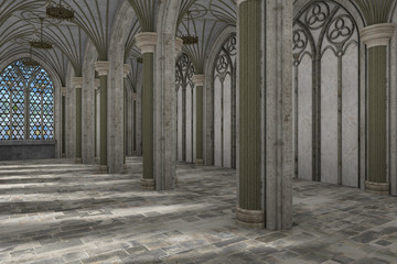 Gorgeous view of gothic hall interior 3d CG illustration