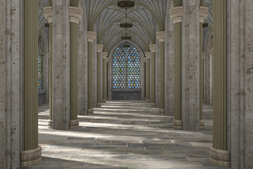 Gorgeous view of gothic hall interior 3d CG illustration