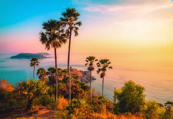 Foto auf Acrylglas Meer / Ozean Phromthep cape viewpoint at twilight sky in Phuket,Thailand. Vintage tone