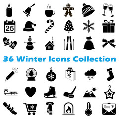 Vector black winter icon collection