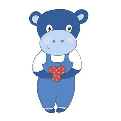 Cute hippo cartoon with heart vector illustration.