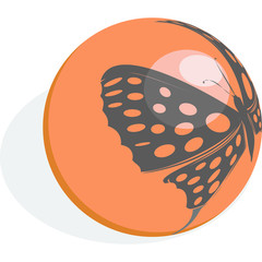 Red sphere with the image of a silhouette of a butterfly