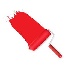 Red Roller Brush Painting on Wall. vector illustration