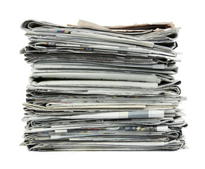 Stack of newspapers isolated on white
