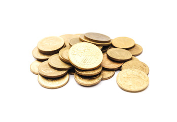 Old golden coins stack isolated