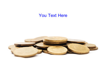 Old golden coins stack isolated