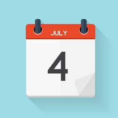 July 4 Calendar Flat Daily Icon. Vector Illustration Emblem. Ele