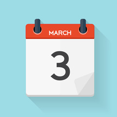 March 3 Calendar Flat Daily Icon. Vector Illustration Emblem. El