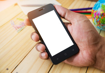 Hand man holding smart phone mobile