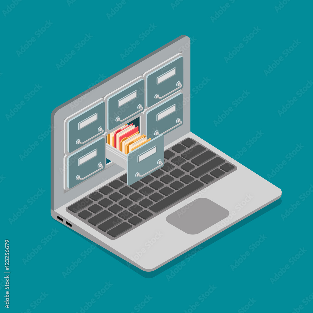Canvas Prints flat isometric laptop card file screen vector 3d online storage