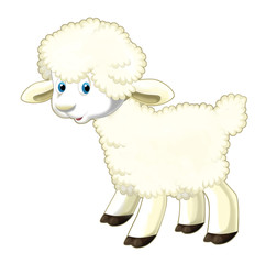 Cartoon funny sheep jumping and watching - isolated - illustration for children