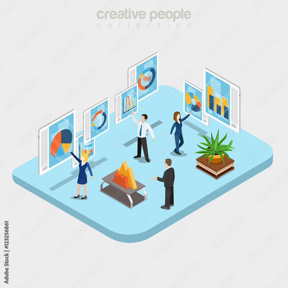 Poster flat isometric analytic department business vector 3d data