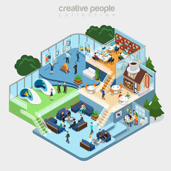 Flat isometric department business people working vector 3d