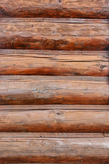 Obraz premium the texture of the wooden log wall of log house