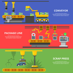 Linear Flat manufacture conveyor package line scrap press vector