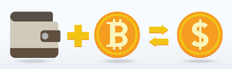Bitcoin wallet exchange flat design,Digital or virtual coin,vector illustration eps10