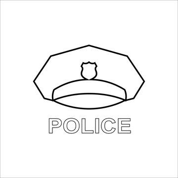 Police cap outline icon. Serviceman’s hat symbol. Linear vecto