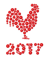 Red rooster made from sewing buttons as a symbol of 2017 year