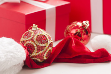Christmas decorations, ribbon and gift