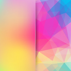 Background of geometric shapes. Blur background with glass. Colorful mosaic pattern. Vector EPS 10. Vector illustration. Pink, yellow, blue colors