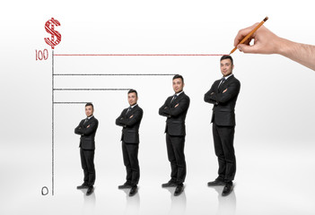Fototapeta premium Graph shows the growth of a businessman and his income.
