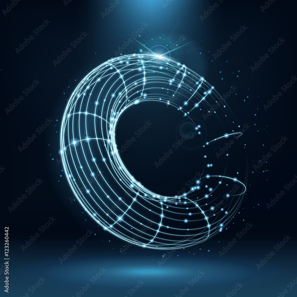 Poster neon background with lines and connection points. abstract wire frame sphere. the idea of science, d