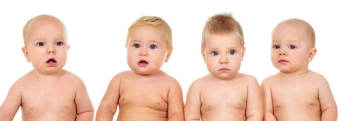 Group of cute  babies,  over white.