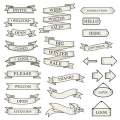 White ribbon banners set. Beautiful blank for decoration graphic