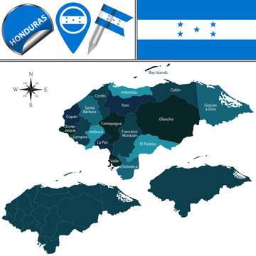 Map of Honduras with Named Departments