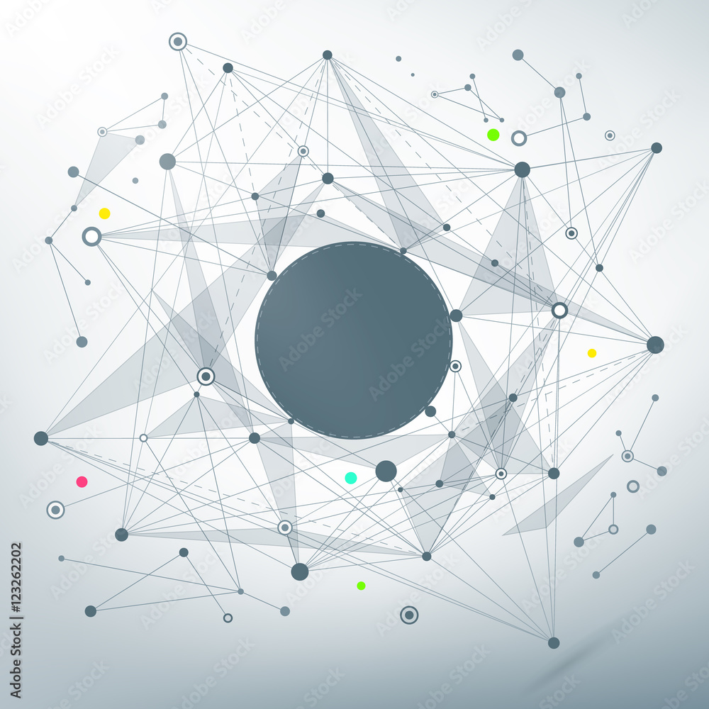 Poster abstract background with connecting dots and lines. connection structure molecules circle and blank 