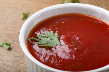Bowl with tomato sauce or ketchup