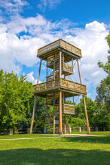 Tall wooden lookout tower for observing nature