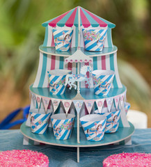 Colorful striped blue and pink birthday carousel