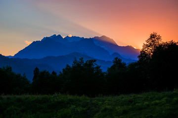 Naklejka premium Sunrise in Mountain Abkhazia 
